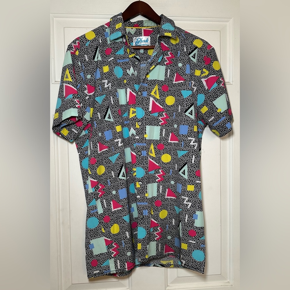 Fresh Prints of Bel-Air Button Shirt Sz M Retro 80s‎ Geometric All Over Print.